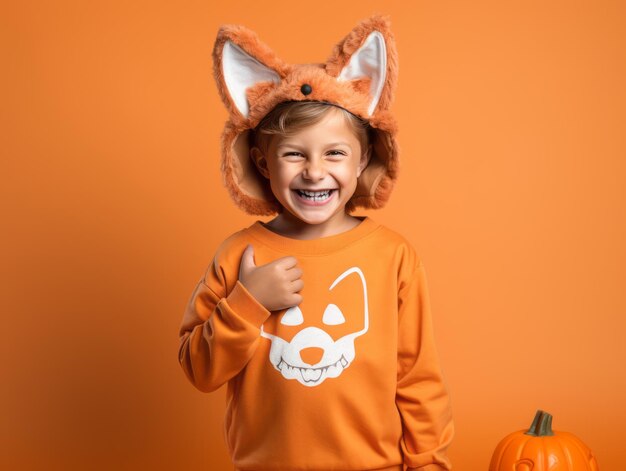 Kid in a halloween costume with a playful pose