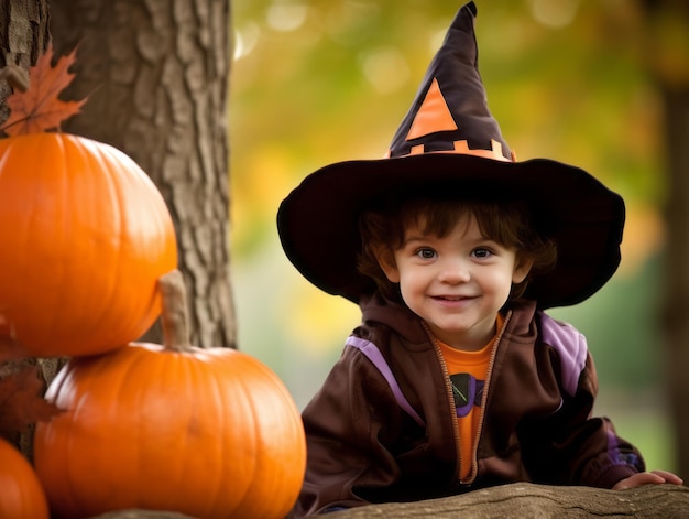 Kid in a Halloween costume with a playful pose