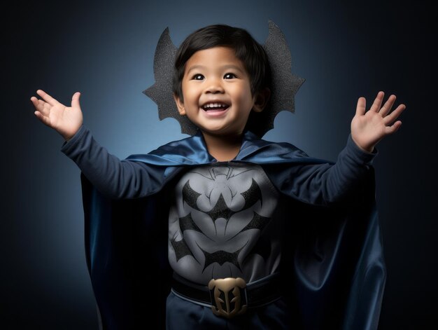 Kid in a Halloween costume with a playful pose