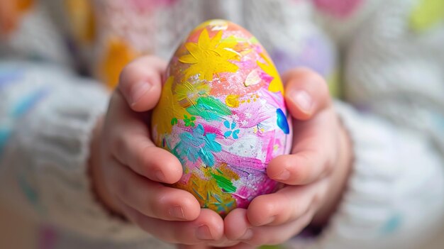 Foto mani di bambino che dipingono uova di pasqua mano con uovo isolato su sfondo bianco