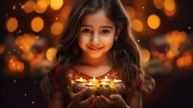 Kid Holding Diacandle for Diwali Festival CelebrationsAi