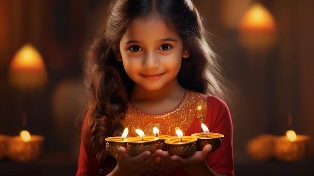 Kid Holding Diacandle for Diwali Festival CelebrationsAi