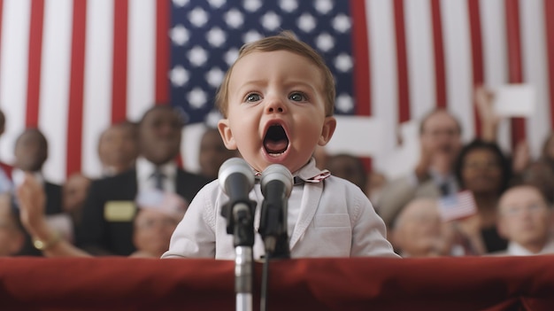 Foto kid politico negli stati uniti bambino che parla davanti a un pubblico