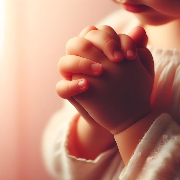 kid Praying Peacefully in Soft Morning Light Indoors