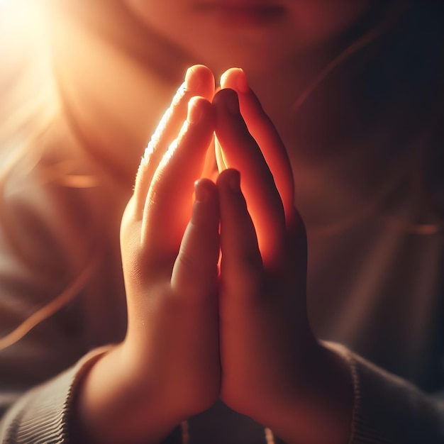 kid Praying Peacefully in Soft Morning Light Indoors