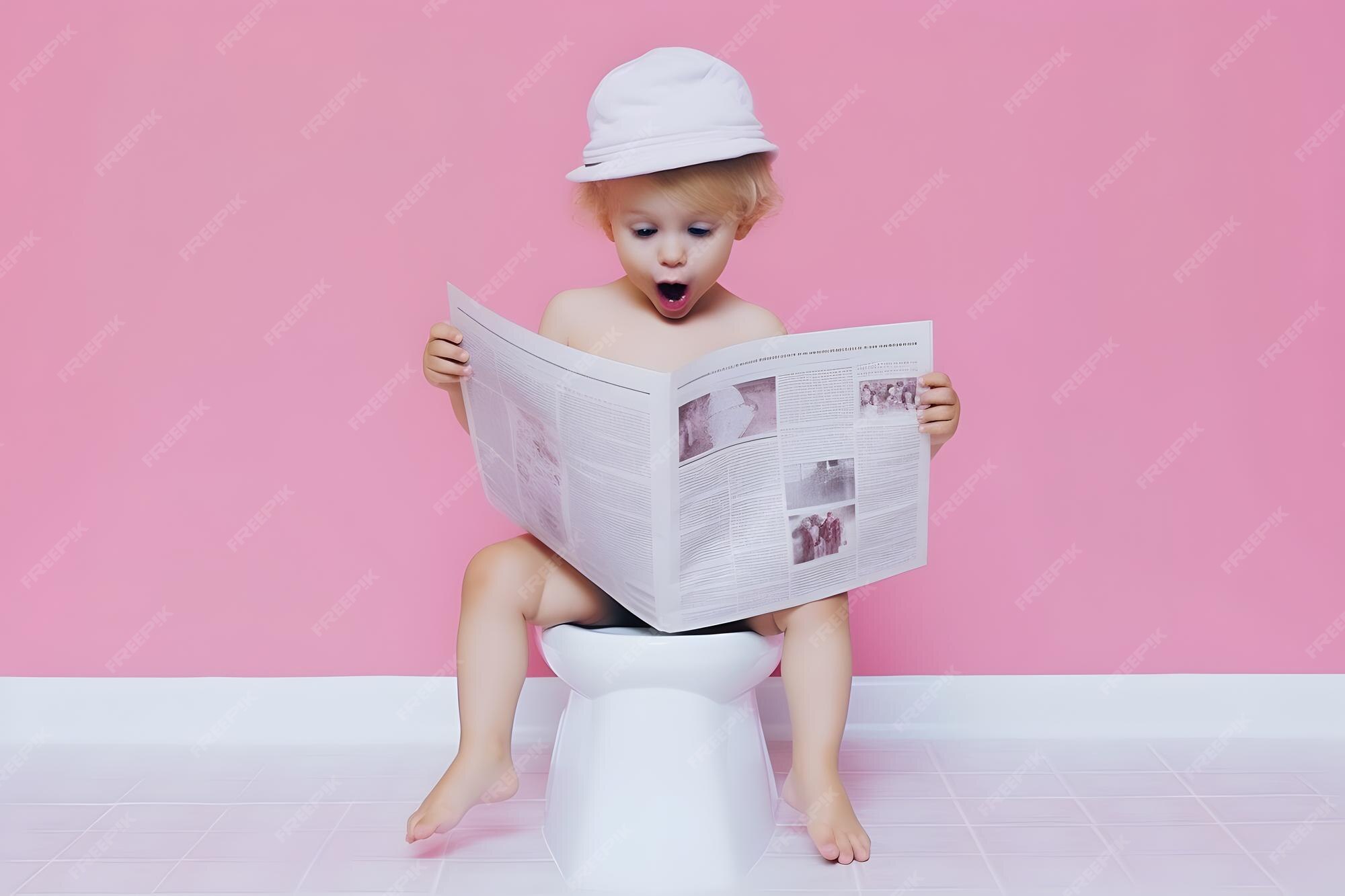 Premium AI Image Kid reading newspaper and toileting
