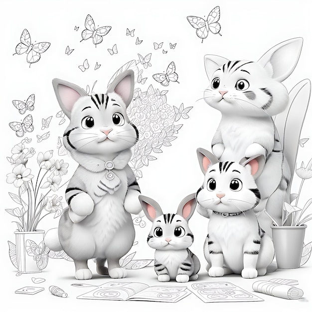 Photo the kid's coloring book bunny cartoon thick lines black and white background