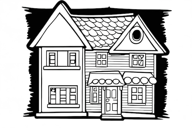 Photo kid's coloring book a house cartoon thick lines black and white white background ai generated illustration