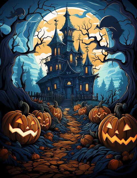 На обложке детской иллюстрационной книги жуткая сцена Хэллоуина с призраками