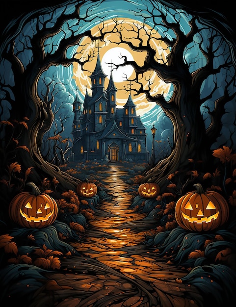 На обложке детской иллюстрационной книги жуткая сцена Хэллоуина с призраками