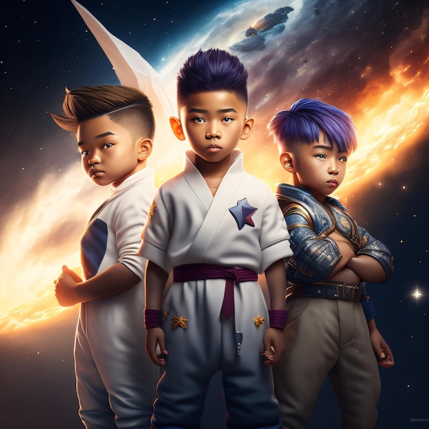 Kid street fighter character with galaxy background for wallpaper