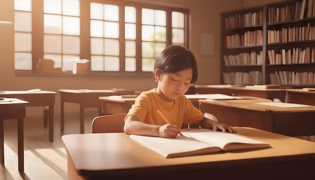 A kid studying at school