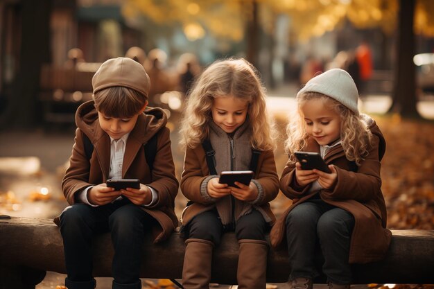Kid using mobile phone Communication online social media Gadget addiction technology and lifestyle