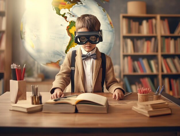 Foto kid in classe virtuale futuro sistema educativo ai generato