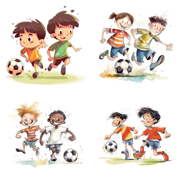 Kid voetballen cartoon kunst witte achtergrond