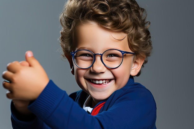 Ребенок в очках и улыбается в камеру