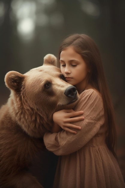 A kid with long dress with brown bear illustration