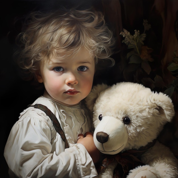 A kid with a teddy in his arms