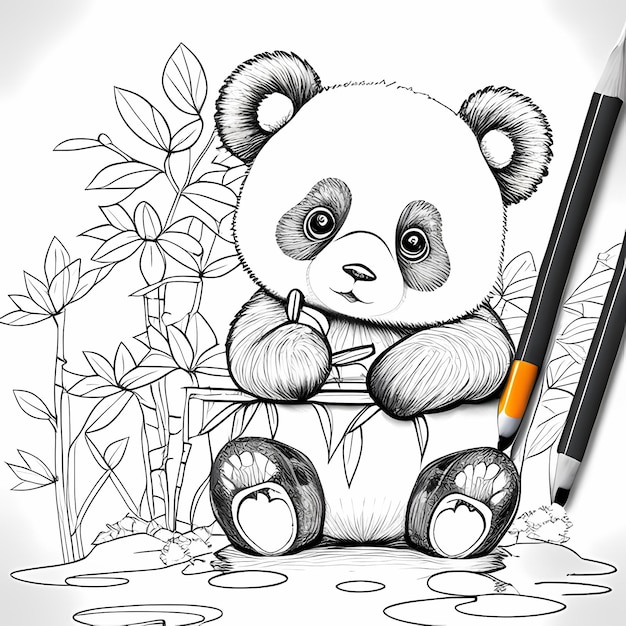 Детский мультфильм "Панда" для раскраски Забавные толстые черные линии Много творчества