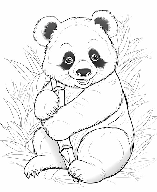 KidFriendly Panda Snack Time Cartoon Style Coloring Page with Bold Lines