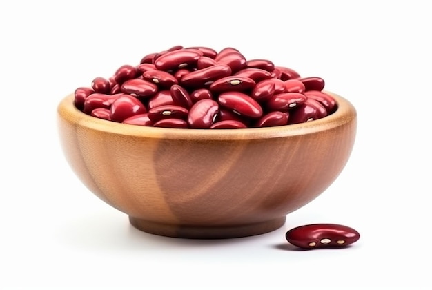 Photo kidney beans in wooden bowl isolated on white background generatif ai