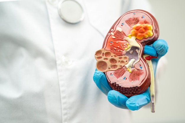 Kidney disease Chronic kidney disease ckd Doctor hold model to study and treat in hospital