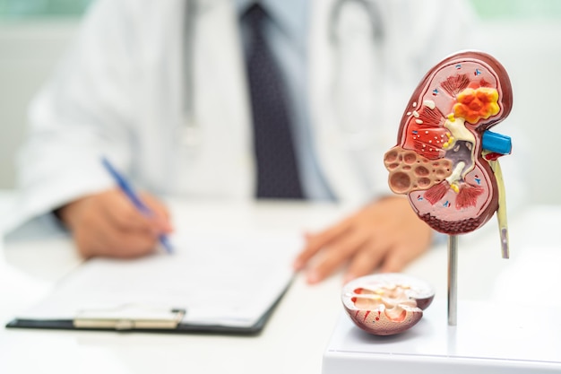 kidney disease chronic kidney disease ckd doctor with human model to study and treat in hospital