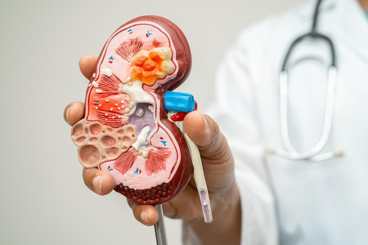Photo kidney disease chronic kidney disease ckd doctor with human model to study and treat in hospital