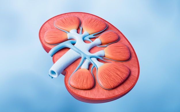 Photo kidney with biology and health care concept 3d rendering 3d illustration