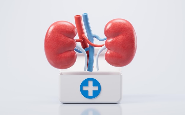 Kidney with biology and health care concept 3d rendering 3D illustration