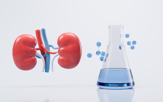 Kidney with biology and health care concept 3d rendering 3D illustration