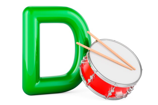 Kids ABC Letter D with drum 3D rendering