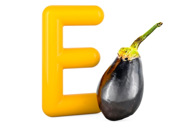 Kids ABC Letter E with eggplant 3D rendering