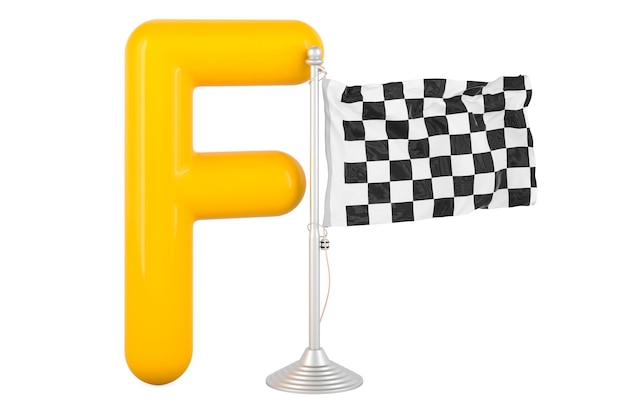 Kids ABC Letter F with flag 3D rendering