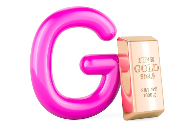 Kids ABC Letter G with gold bar 3D rendering