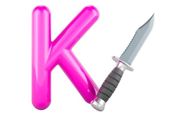 Kids ABC Letter K with knife 3D rendering