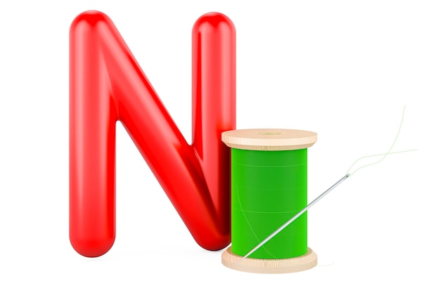 Kids ABC Letter N with needle 3D rendering