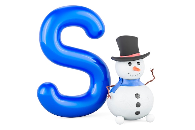 Kids ABC Letter S with snowman 3D rendering
