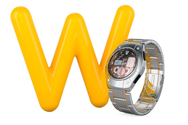 Kids ABC Letter W with watch 3D rendering