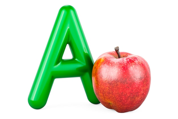 Kids ABC Letter A with apple 3D rendering