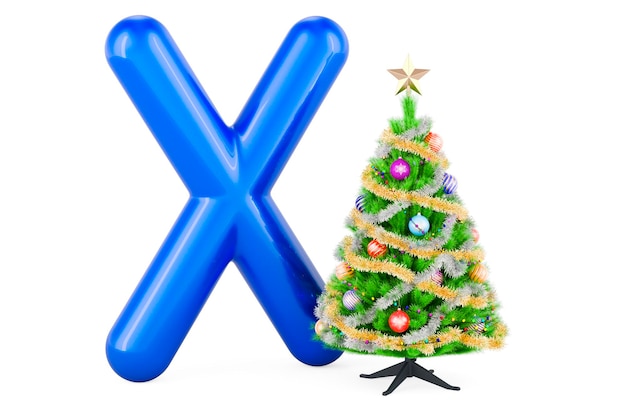 Kids ABC Letter X с 3D-рендерингом Xmas tree