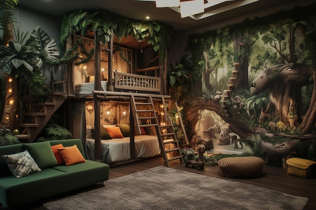 Photo kids adventure jungle room interior design