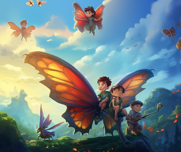 Kids' Adventure with Playful Butterflies