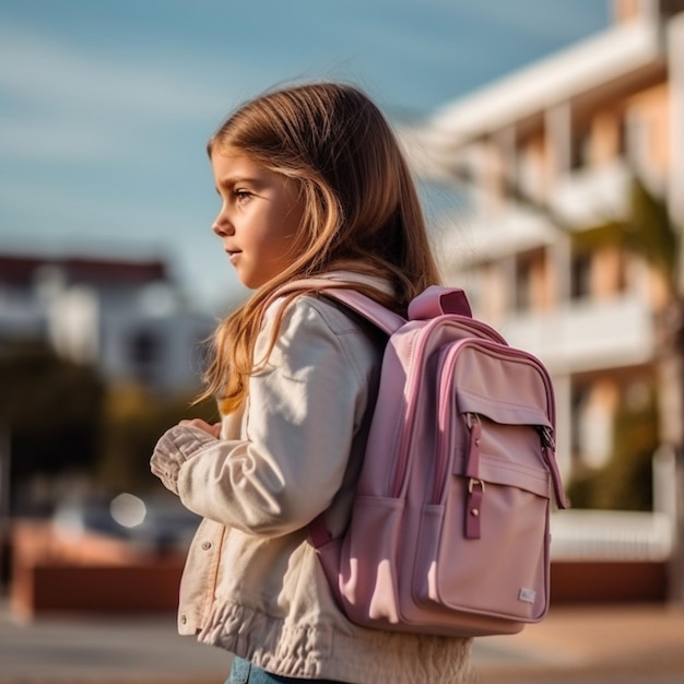 バックパックと本を持って学校に戻る子供たち