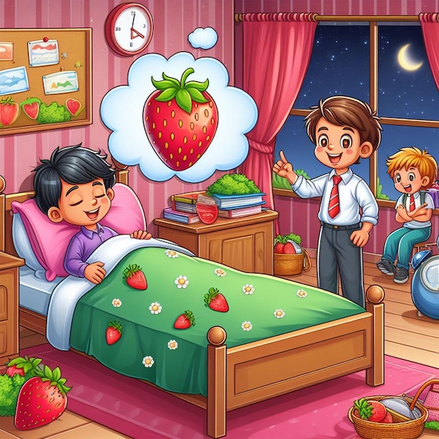 Foto storia notturna per bambini che sognano con gli animali illustrazione di cartoni animati per il libro di storie scolastiche ai immagini