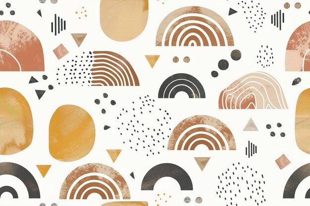 Kids boho seamless pattern Pastel colors gender neutral Applicable for fabric print textile wrapping paper wallpaper Cute baby texture repeatable bohemian style Nordic design Generative AI