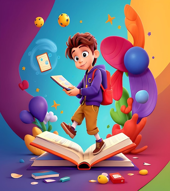 Kids and book colorful cover