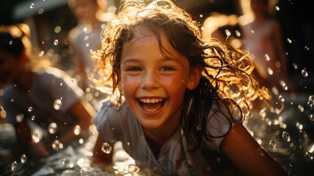 Photo kids boys and girls playing in a swimming pool