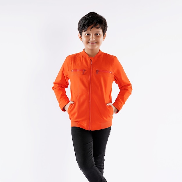 Kids boys winter orange color jacket with smiley face