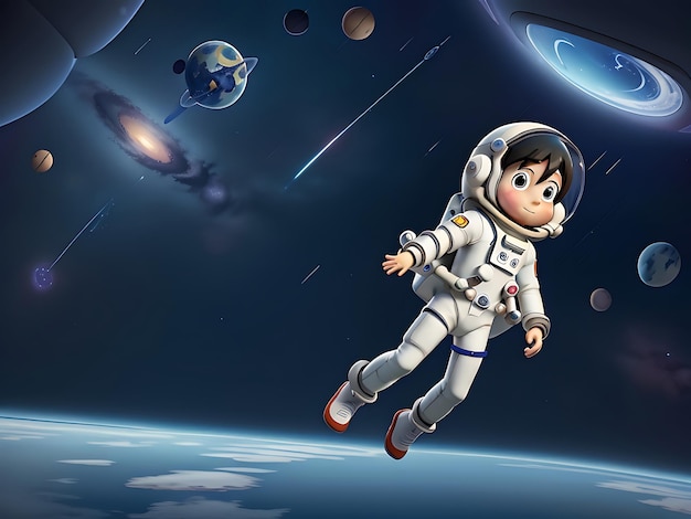 Kids cartoon anime Space traveling astronaut digital art illustration generative AI